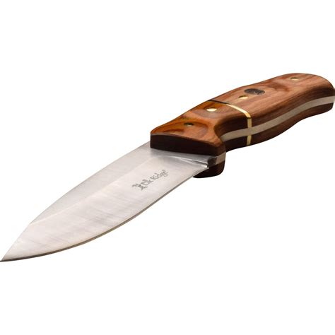 Hunting Knife Drop Point Blade Wood Handle Full Tang Leath