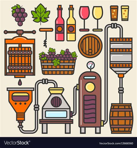 Wine Production Line Or Winery Winemaking Vector Image