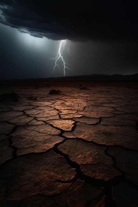 Cracked Ground In Stormy Weather With Dramatic Sky Ai Stock