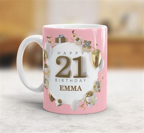 Personalised Pink Happy 21st Birthday T Mug Personalise Online
