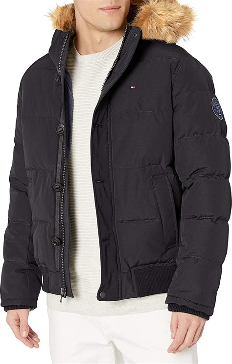 Tommy Hilfiger Mens Arctic Cloth Quilted Snorkel Bomber Jacket With