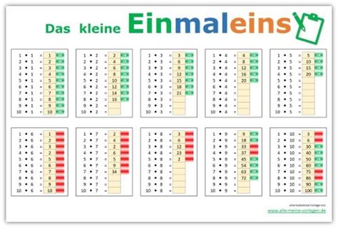 Diese tabelle ist zweispaltig aufgebaut. Das kleine Einmaleins - Lernen leicht gemacht | Einmaleins ...
