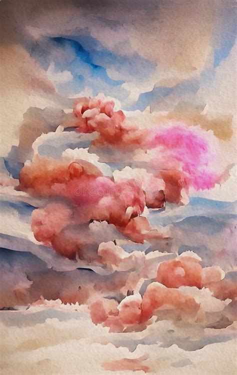 Pink Clouds Abstract Watercolor Art Stock Illustration Illustration