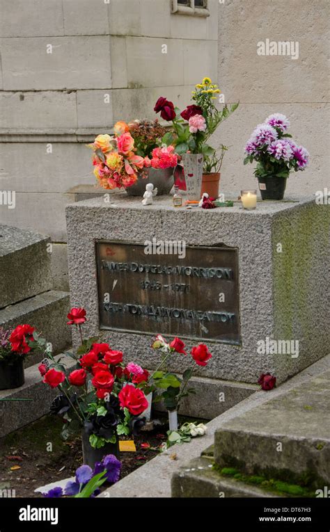Grave Of Jim Morrison At The Pere Lachaise Cemetery In Paris France