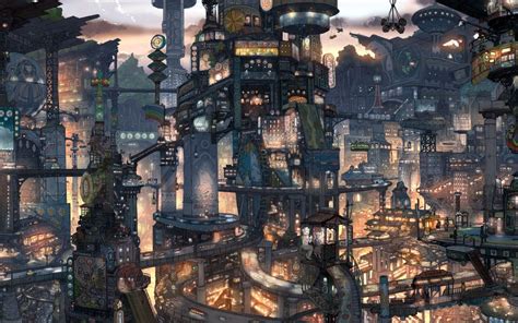 Neo Cityscape Steampunk City Fantasy City Anime City