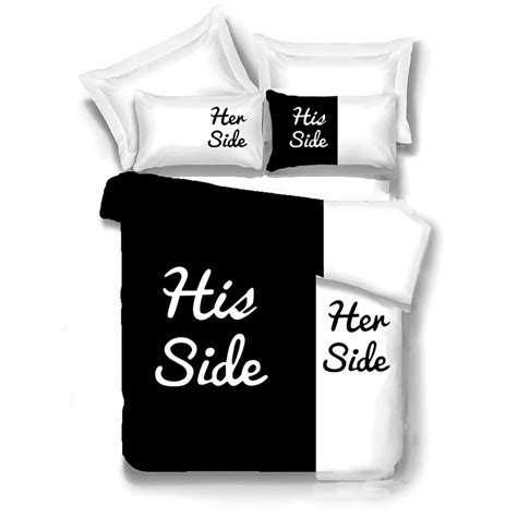 Her Side His Side Bedding Sets Queenking Size Couple Double Bed Black