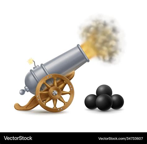 cartoon shooting cannon with cannonballs vector image