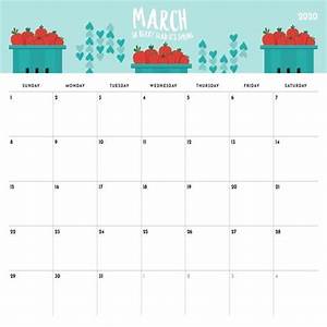 Cute March 2020 Calendar Strawberry Printable Calendar Design