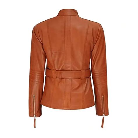 Women Brown Belted Leather Jacket Jackets Mob