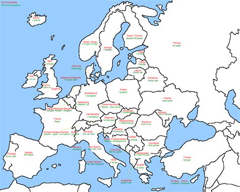 Map Of Europe With Names In English