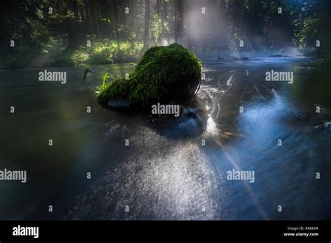 Fog And Sun Breaking At The River Stock Photo Alamy