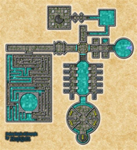 Sunken Temple By Aeonikdrift With Images Dungeon Maps Fantasy Map Isometric Map