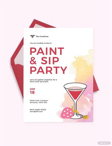 Paint And Sip Birthday Invitation Template In Illustrator Pages Psd