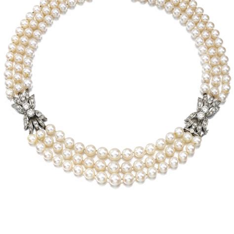 Cultured Pearl And Diamond Necklace Lot Sothebys Pearl And