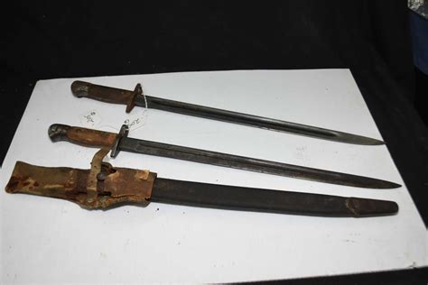 Two Vintage Rifle Bayonets Including One With Scabbard