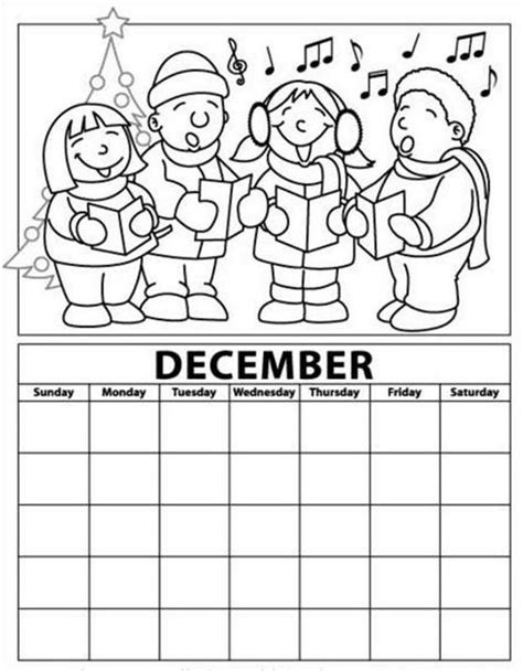 December Calendar With Christmas Theme Coloring Page