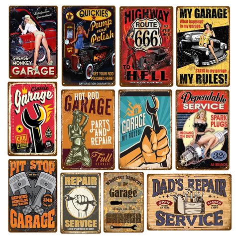 Garage Pin Up Girl Route 66 Tin Signs Metal Poster Art Wall Decoration