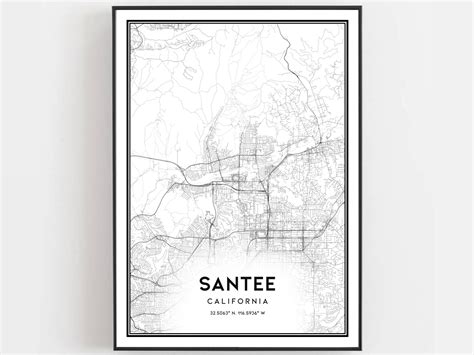 Santee Map Print Santee Map Poster Wall Art Ca City Map Etsy
