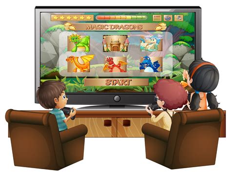 Kids playing game with big screen TV 447107 Vector Art at Vecteezy