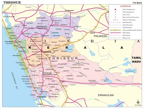 Earthquake incidents and lineaments of kerala. Thrissur District Map, Kerala District Map with important ...
