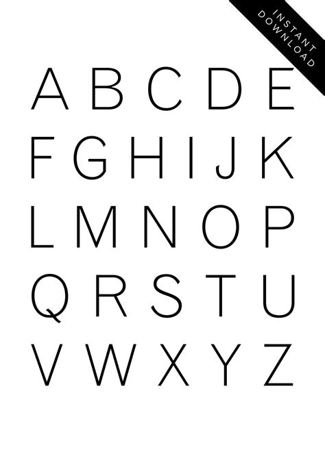 Alphabet Printable Black And White Simple Typographic Etsy México