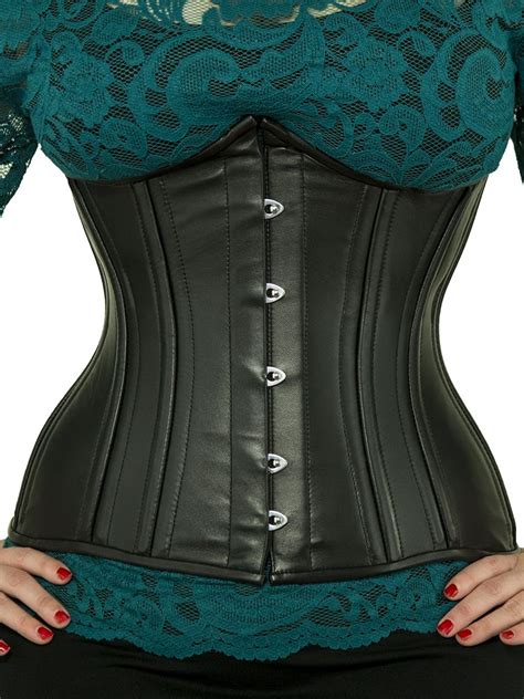 double steel boned waist training corset black leather cs 426 leather corset best waist