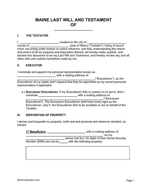 Free Maine Last Will And Testament Form Pdf Word Odt
