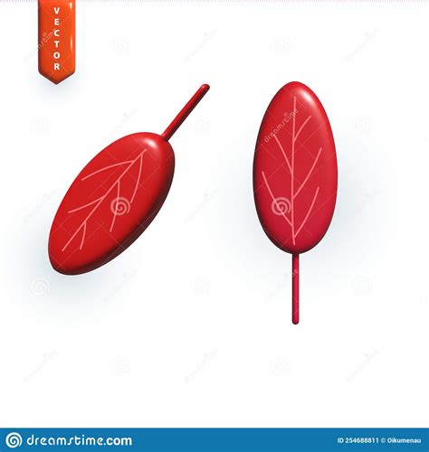 Autumn Red Leaves On A White Background 3d Graphic Style Rendering