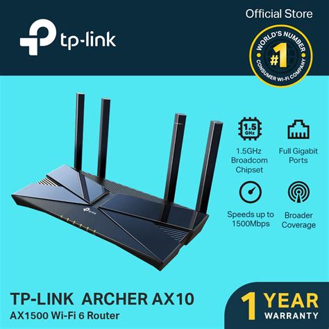 Router supports dual band 2.4ghz and 5ghz with speed upto 300mbps + 1200mbps with 80hz channel support. TP-Link Archer AX10 AX1500 Wi-Fi 6 Router | WiFi 6 ...