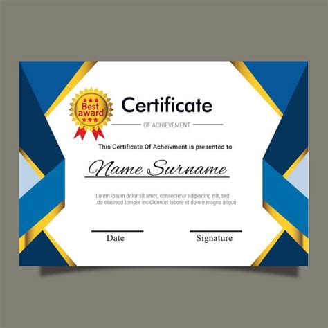 Blue Gold Certificate Template For Multipurpose Diploma Award Or