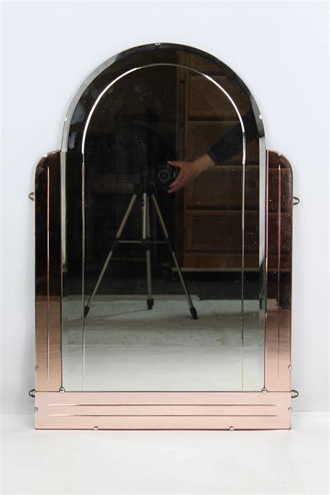Art Deco Peach Glass Overmantle Mirror