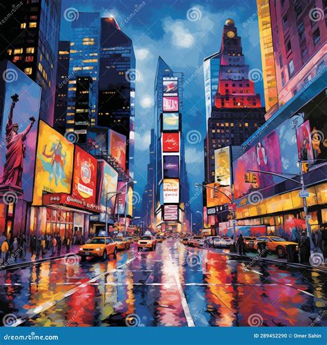 Energetic Spirit of New York City: Times Square and Central Park Stock