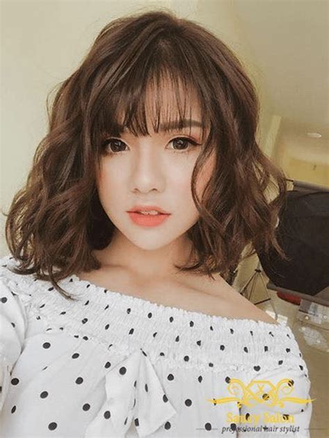 K Style Short Curly Hair With Bangs Korean Style