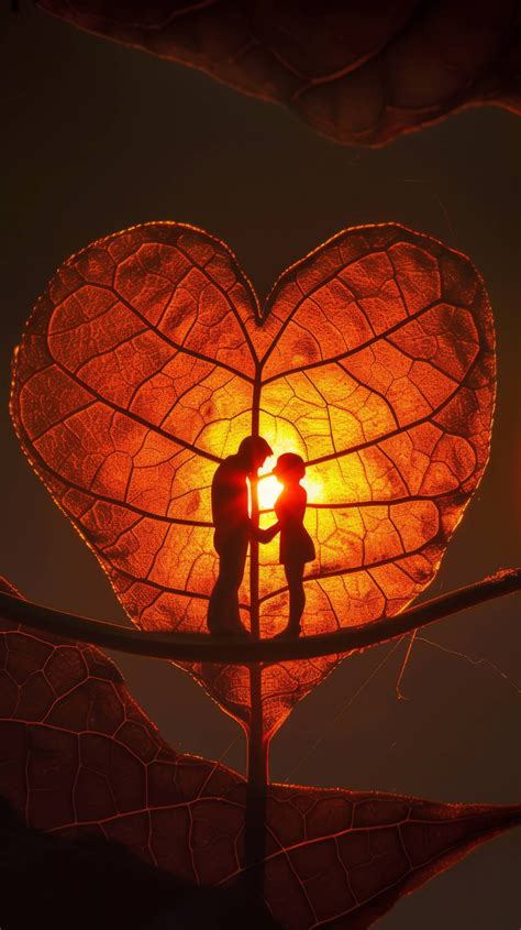 Leaf Silhouette Couple Romantic Nature Photography Sunset Love Concept Creative Couple Shadow