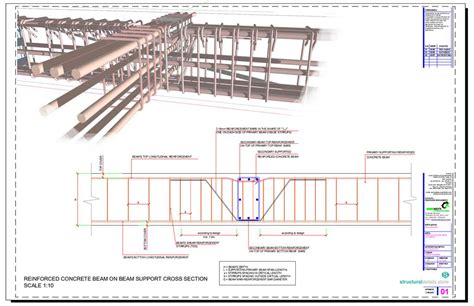 Secondary Concrete Beam Supported On Primary Beam Cross Section Detail