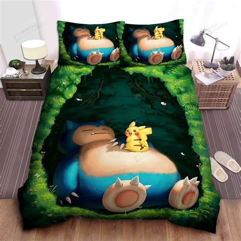 Pok Mons Sleeping Snorlax Pikachu Illustration Bed Sheets Duvet Cover Bedding Sets Homefavo