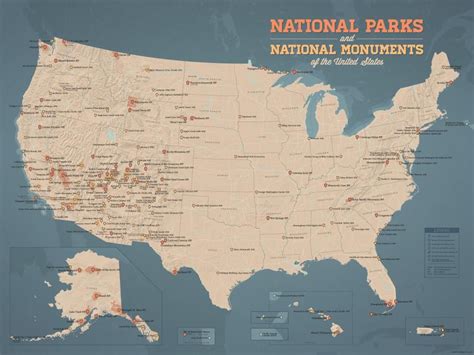 Us National Parks And National Monuments Map 18x24 Poster Us National