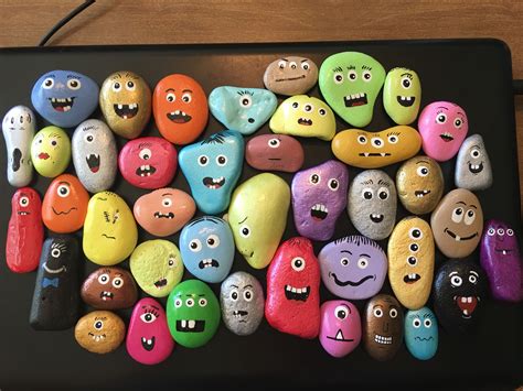 Monster Face Rocks Painted By Godsglitter On Etsy Painted Rocks