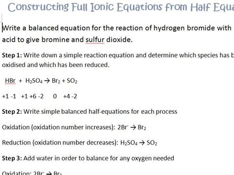 And then combine both of them to satisfy our given reaction. Redox Constructing half equations and ionic equations ...