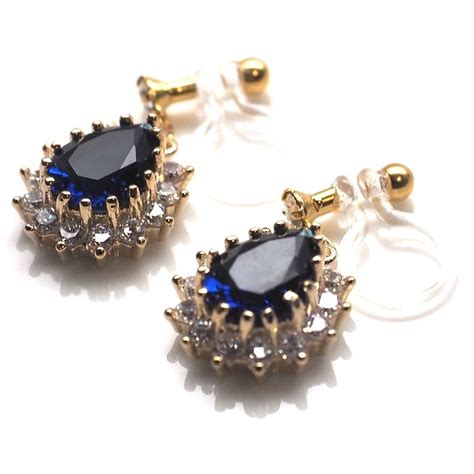 Sapphire Earring Like Navy Blue Cubic Zirconia Invisible Clip On
