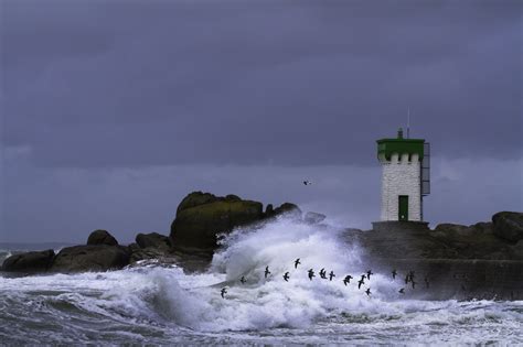 Wallpaper Ocean Sea Lighthouse Storm France Brittany Waves