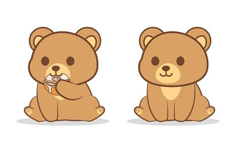 Cute Chubby Bear Sitting And Eating Cake 6348073 Vector Art At Vecteezy