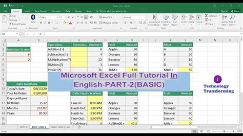 Microsoft Excel In English Part 2 Youtube
