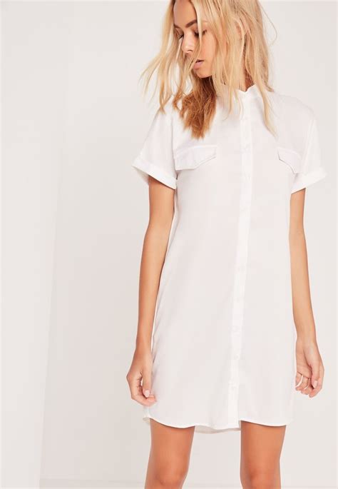 Missguided Short Sleeve Pocket Shirt Dress White White Shirt Dress White Short Sleeve Dress