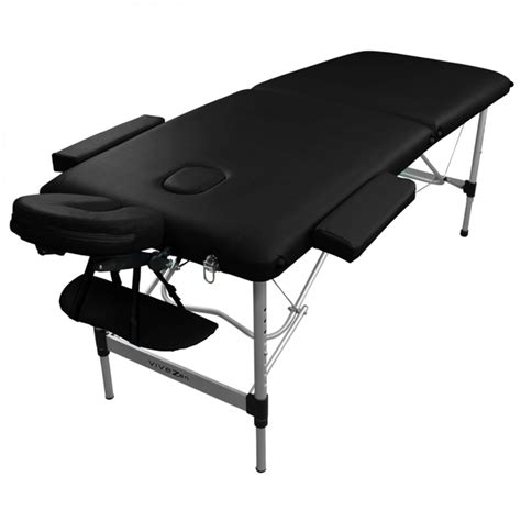 Table De Massage Pliante 2 Zones En Aluminium Accessoires Et Housse De Transport Noir