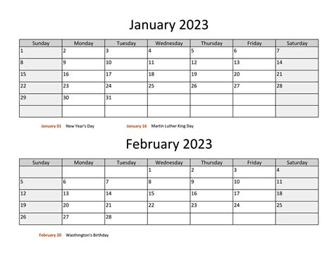 January And February 2023 Calendar Calendar Dream