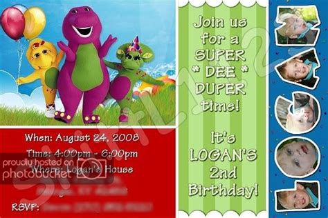Custom Personalized Barney Birthday Invitations W Free Thank You Card