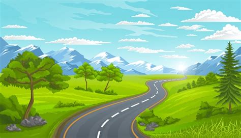 Premium Vector Road And Mountains Landscape In Summer
