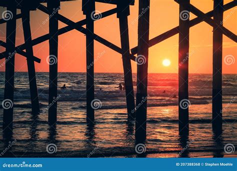 Sunset Under The Pier Newport Beach California Stock Photo Image Of