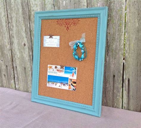 Framed Cork Board Bulletin Board Turquoise Frame Small Etsy Framed